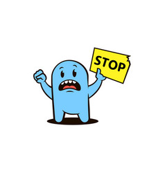 Character With A Protest Poster With The Word Stop