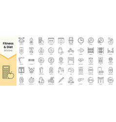 Simple Outline Set Of Fitness And Diet Icons