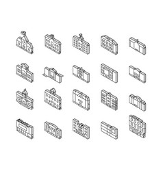 Building School Exterior Modern Isometric Icons