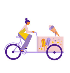 Girl Riding Bike With Ice Cream Cart Woman Sells