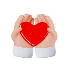 3d Render Of Cartoon Hands Holding A Red Heart