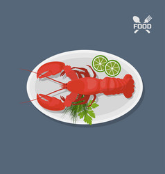 Icon Of Lobster With Lime On A Plate Top View