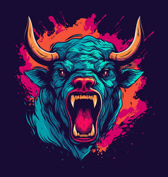 Mad Aggressive Bull Head Colorful Brush Style