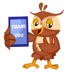 Owl With Thank You Sign On White Background