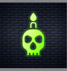 Glowing Neon Burning Candle On A Skull Icon