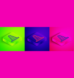 Isometric Line Traffic Cone Icon Isolated On Green