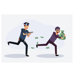 Policeman Chasing A Thief Criminal With Sack