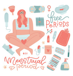 Set Of Cute Hand Drawn Menstrual Hygiene Products