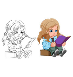 Girl Reading Book Cartoon