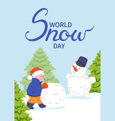 World Snow Day Vertical Postcard Children Make