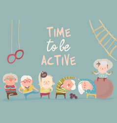 Cartoon Elderly People Doing Exercises