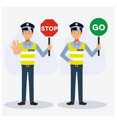 Traffic Police Holding Sign Stop And Go Flat