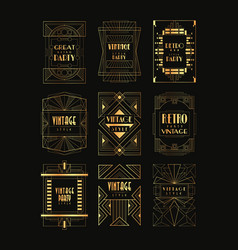 Vintage collection of golden art deco frames vector