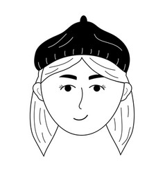 Girl Face In A Beret Hat In Doodle Style