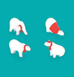 3d Isometric Flat Set Of Polar Bear