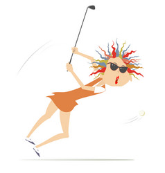 Comic Golfer Woman On The Golf Course