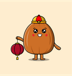 Cute Cartoon Almond Nut Chinese Holding Lantern