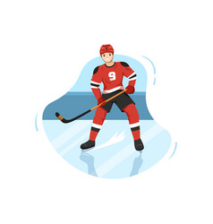 Ice Hockey Player Sport With Helmet Stick Puck