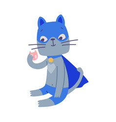 Superhero Grey Cat Wearing Blue Mask And Cape