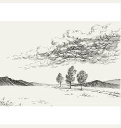 Trees Landscape Under The Cloudy Sky Sketch