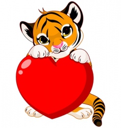 Cute Tiger Cub Holding Heart