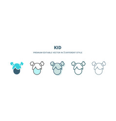 Kid Icon In 5 Different Style Outline Filled Two