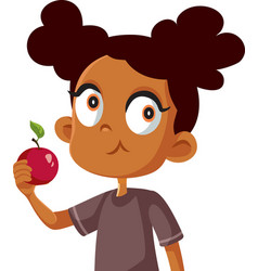 Cute African Girl Eating An Apple Cartoon