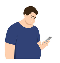 A Young Fat Male Character Using Mobile Phone