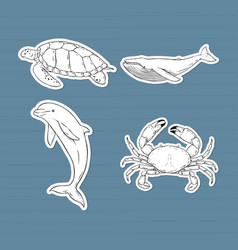 Sea Animal Sticker Collection Black And White