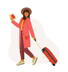 Woman With A Suitcase Goes On Vacation