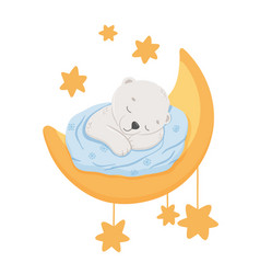 Cute Baby Bear Sleeping On Moon Cartoon