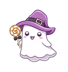 Cute Ghost Wearing Witch Hat Costume Holding