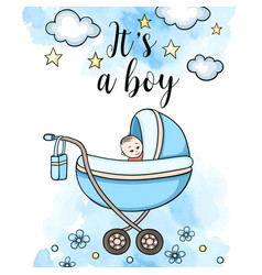 Greeting Card Its A Boy With Baby Carriage