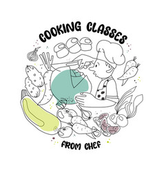 Cooking Classes Logo With Chef Cutting Vegetables