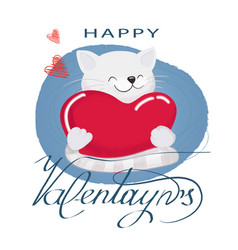 Cute Cat Holding Heart Greeting Card With Kitten