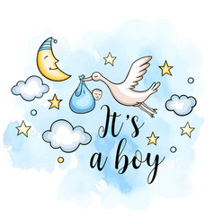 Greeting Card Its A Boy With Flying Stork