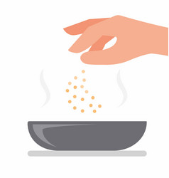 Hand Sprinkle Salt On Bowl Chef Seasoning In Bowl