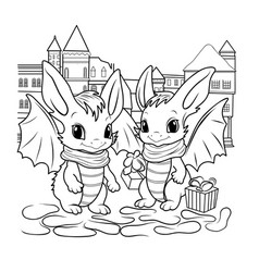 Two Cute Baby Dragonssimple Linear