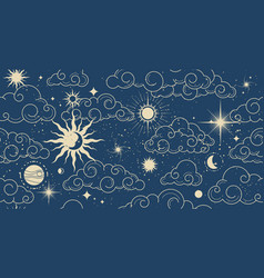 Seamless Mystic Space Pattern With Clouds