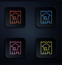 Color Neon Line House Icon Isolated On Black