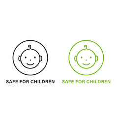 Safe For Children Line Green And Black Icon Set