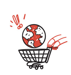 Hand Drawn Doodle Globe In Shopping Cart