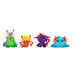 Set Of Cartoon Neon Color Cute Monsters