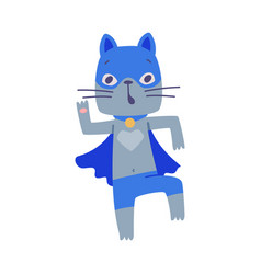 Superhero Grey Cat Wearing Blue Mask And Cape