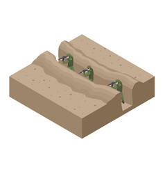 Isometric Soldiers In The Trench Trenches