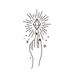 Woman Hand Logo With Star Crystal And Sun Rays