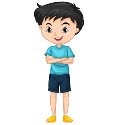 Cute boy wearing white shirt and blue jeans Vector Image