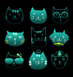 Draw Set Of Cat Face Silhouette Funny Emotion