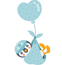 Cute Baby Boy Penguin Flying With Blue Balloon