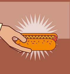 Hand Holding Hot Dog With Sausage Mustard